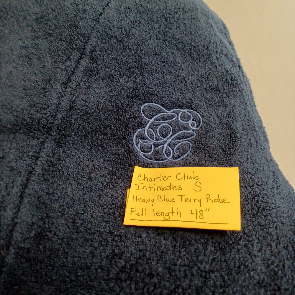 Charter Club Robe Womens S Navy Blue Cotton Terry Cloth Shawl Collar Monogrammed - Picture 11 of 12